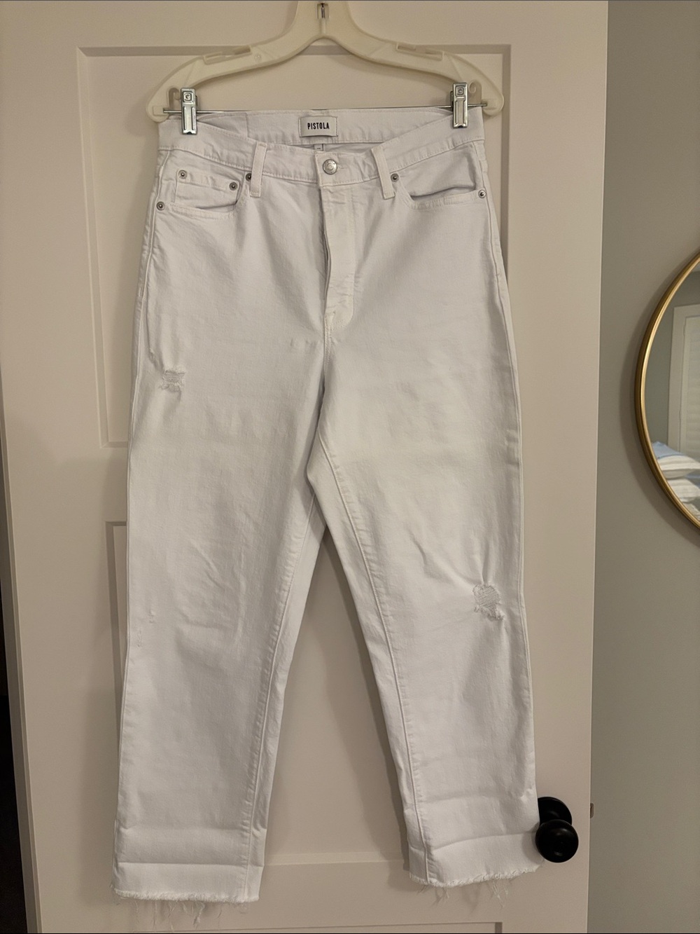 pistola White Straight Jeans with Subtle Distress